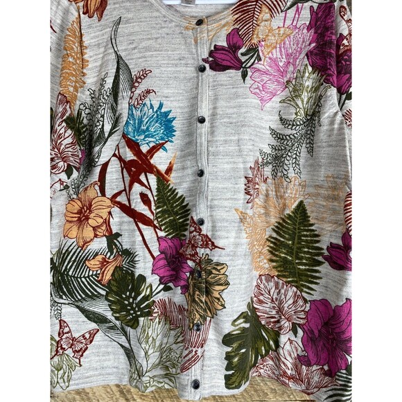 CJ Banks Women's Top 1X Beige Floral Cotton Button Front - Picture 4 of 11